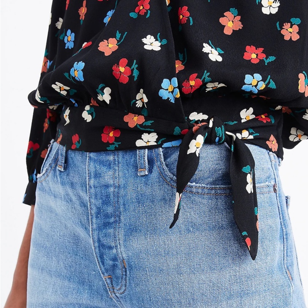 Madewell Floral Surplice Wrap Tie Blouse Top - Picture 5 of 14